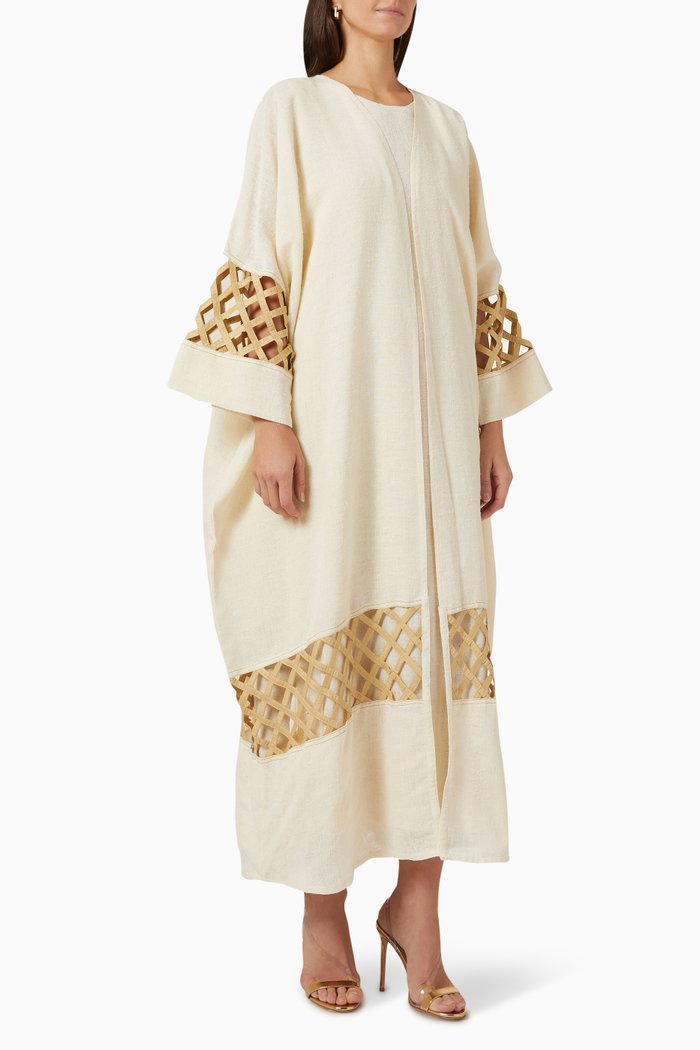 

Lattice Trim Abaya Set, Neutral