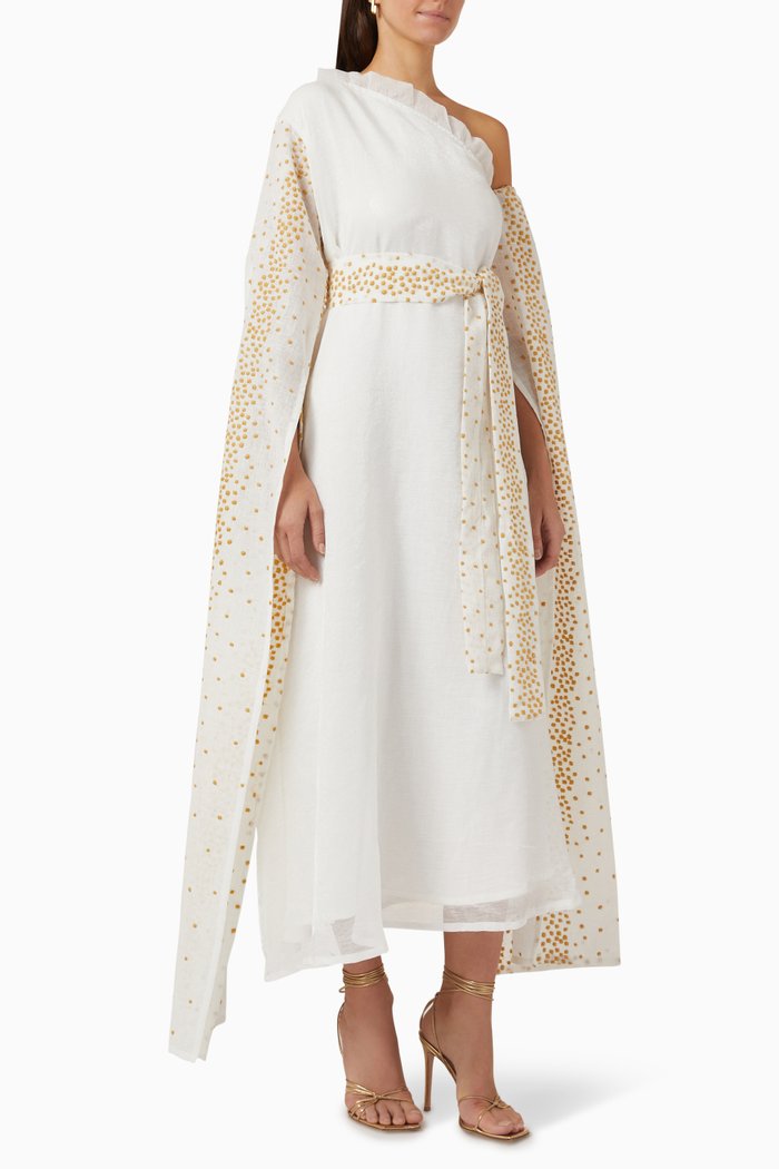 

One-shoulder Embroidered Midi Kaftan, White