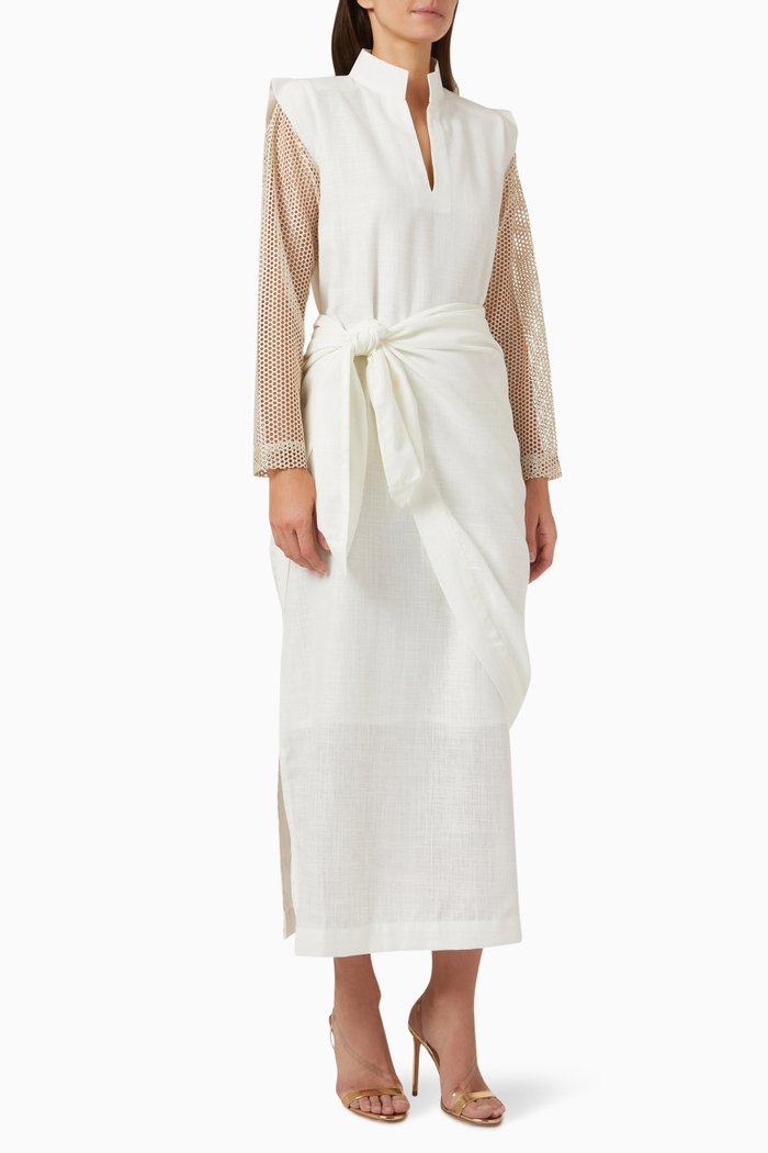 

Scarf Midi Dress in Linen, White