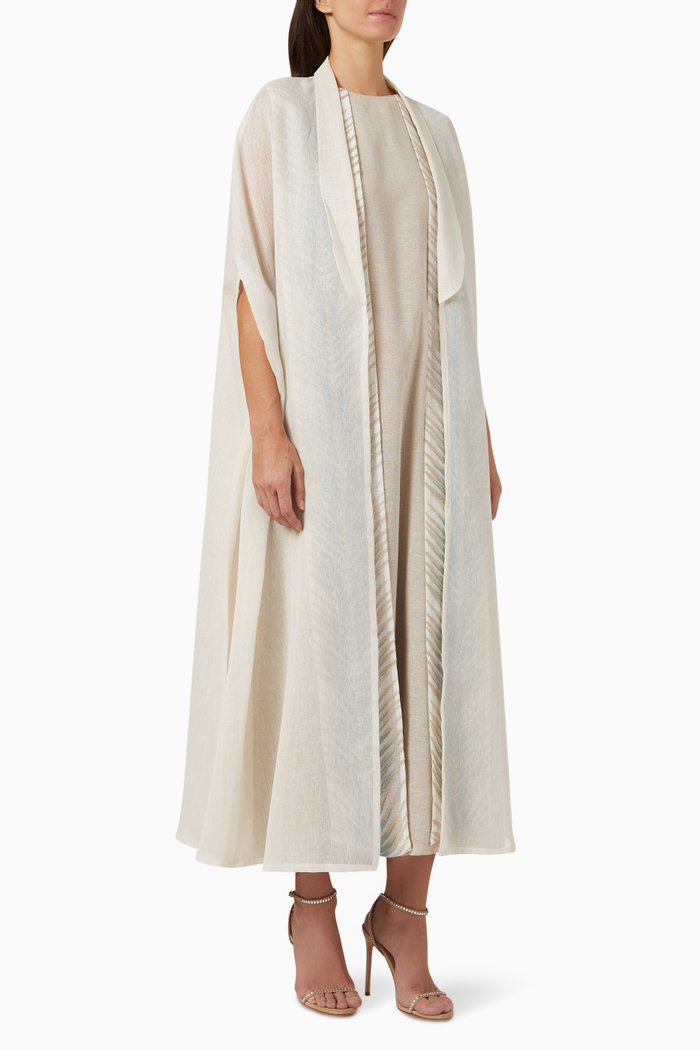 

Embroidered Kaftan and Dress Set in Linen, White