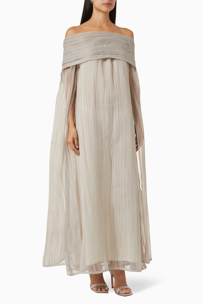 

Off-the-shoulder Textured Maxi Dress, Grey