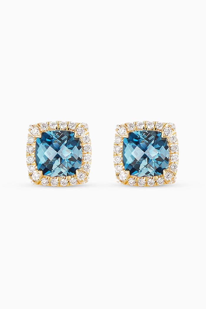 

Petite Chatelaine® Diamond & Topaz Stud Earrings in 18kt Gold, Yellow