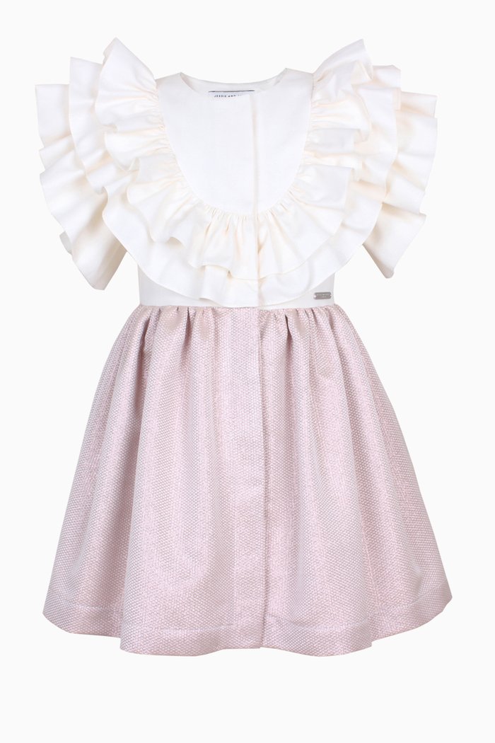 

Maude Frilled Dress in Cotton & Jacquard Blend, White