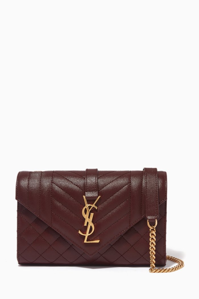 

Small Envelope Bag in Mix Matelassé Leather, Burgundy
