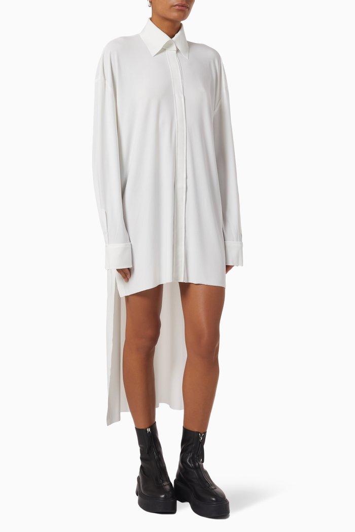 

Oversized Boyfriend Hi-low Hem Shirt in Poly Lycra, White