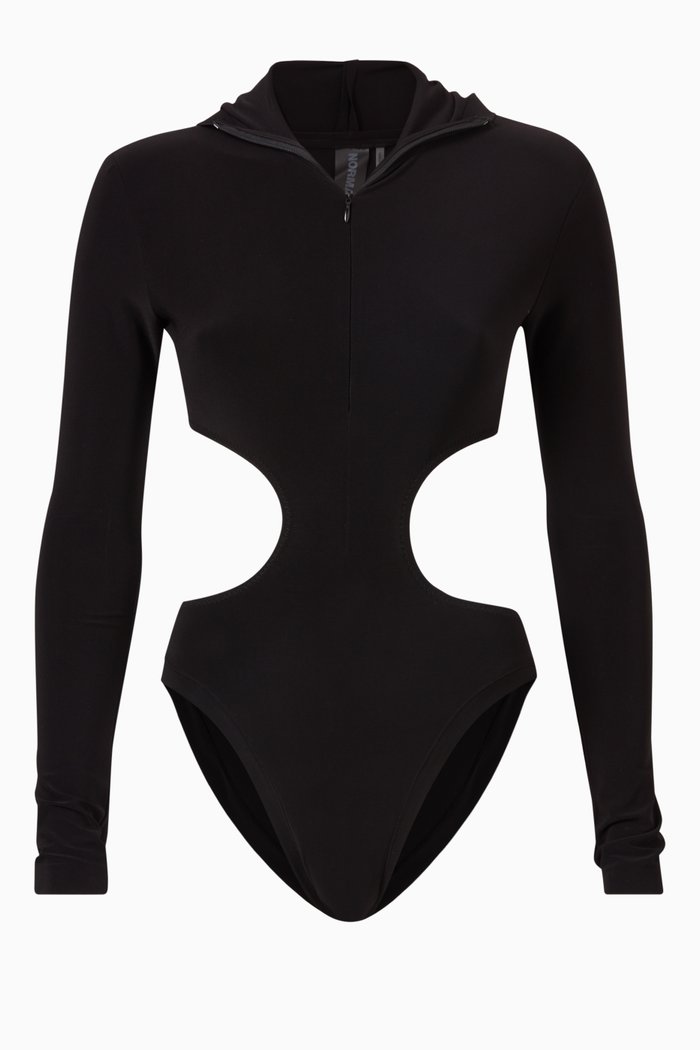 

Turtleneck Cut-out Bodysuit in Poly Lycra, Black