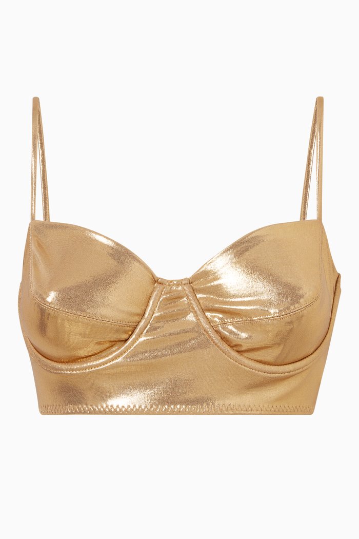 

Underwire Bra Bikini Top in Lamé, Gold