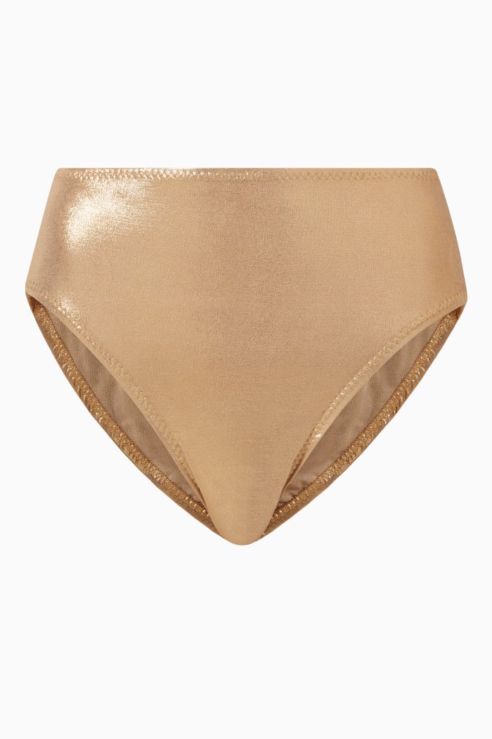 

Underwire High-waist Bikini Bottoms in Lamé, Gold