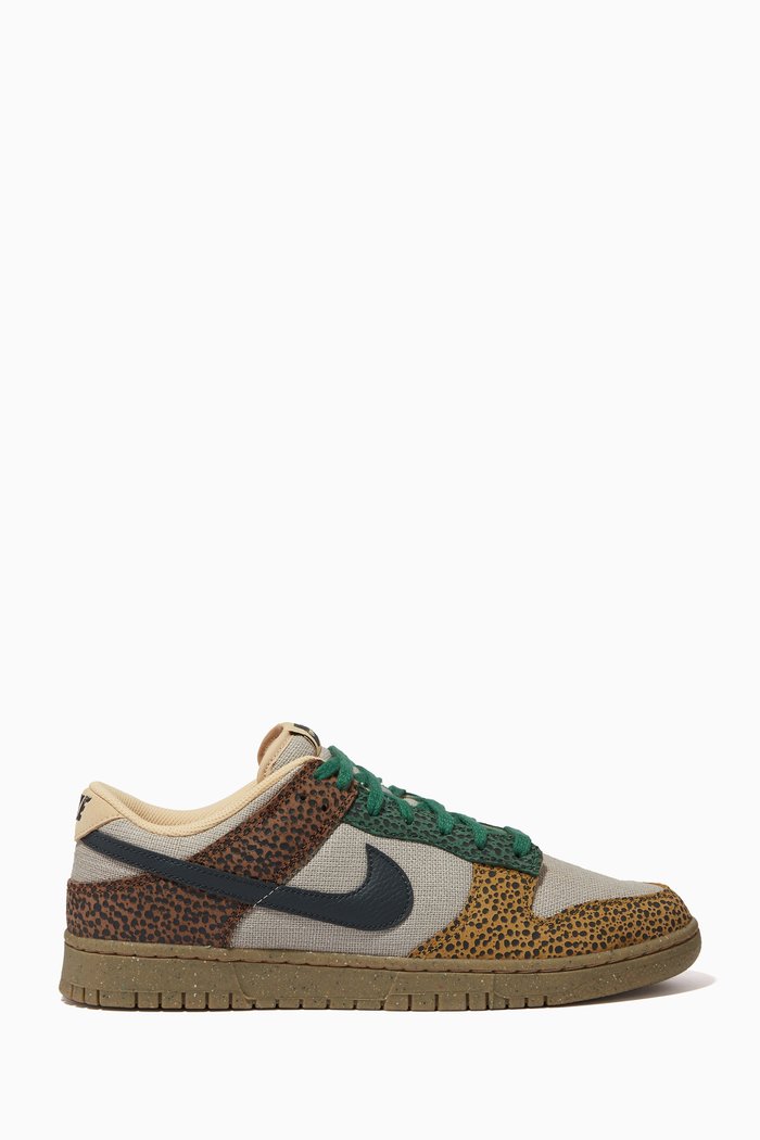

Dunk Low Safari Sneakers in Leather & Canvas, Brown