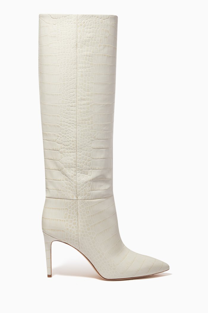 85 Knee Boots in Croc-embossed Leather, Neutral