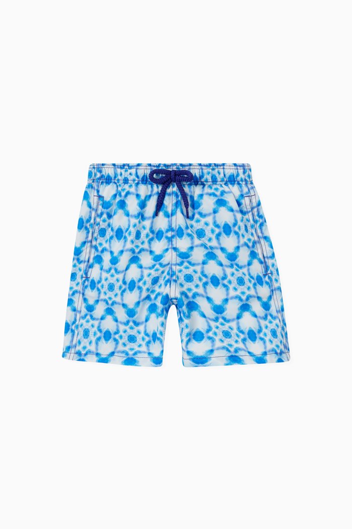 

Ikat Print Swim Shorts in Recycled Materials, Blue