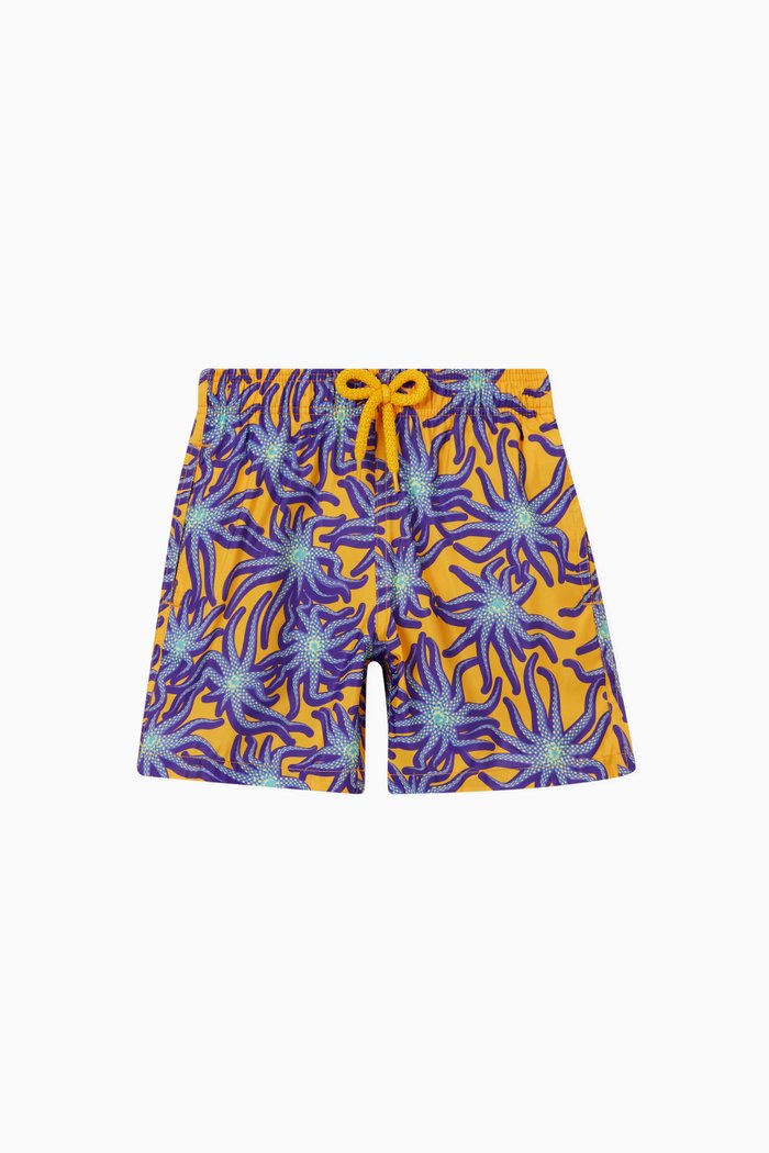 

Octopus Print Swimming Shorts in Recycled Materials, Yellow