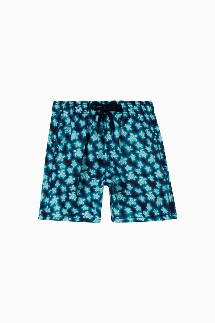 

Turtle Print Swimming Shorts in Recycled Materials, Blue