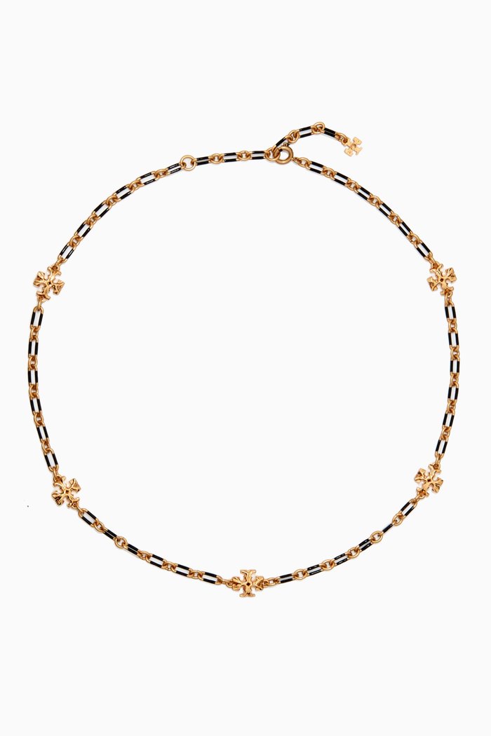 Roxanne Striped Chain Necklace in 18kt Gold-plated Brass, Black