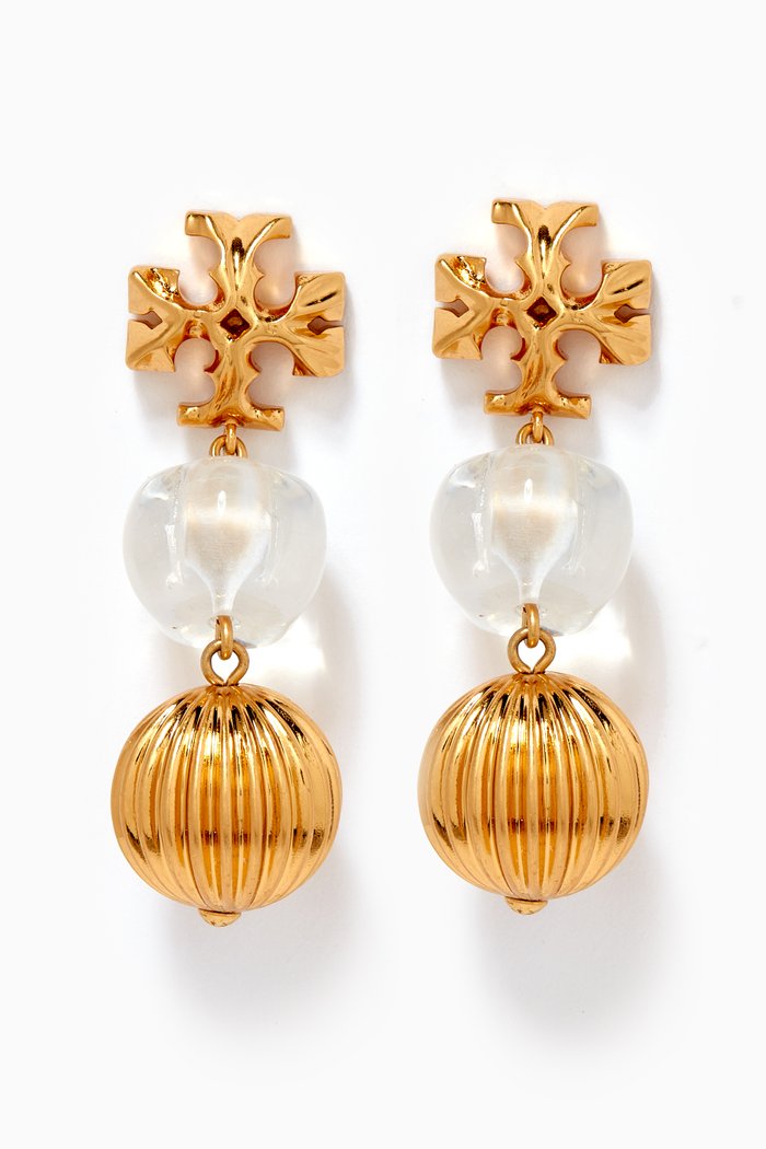 Roxanne Double Drop Earrings in 18kt Gold-plated Brass, Multicolour