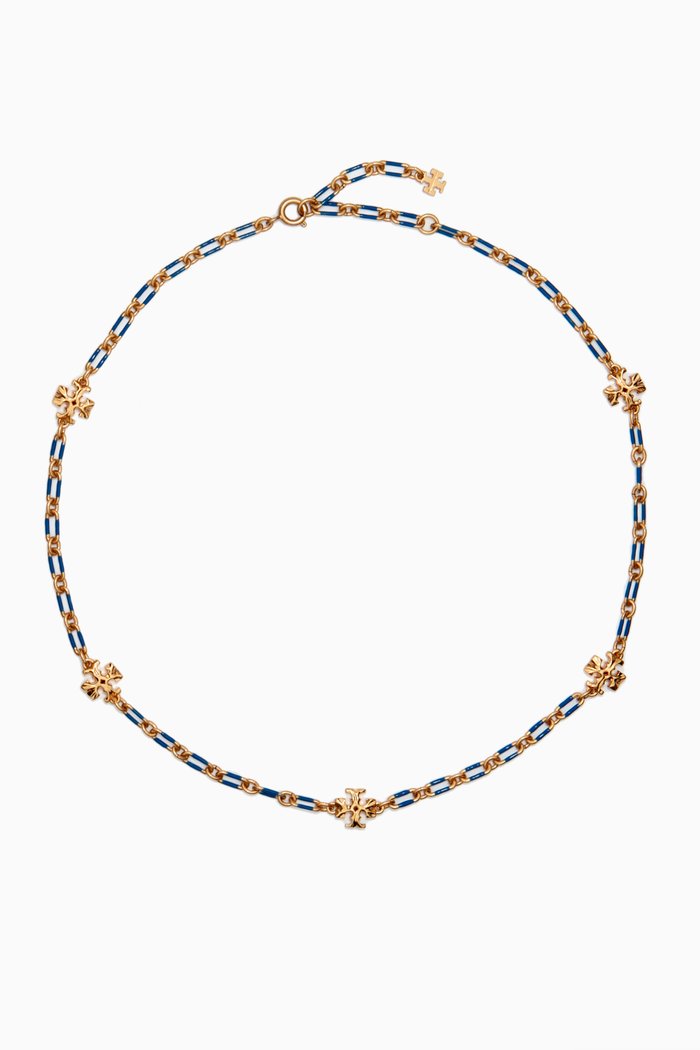 

Roxanne Striped Chain Necklace in 18kt Gold-plated Brass, Blue