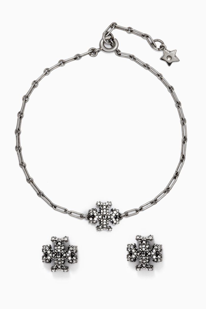 

Roxanne Chain Bracelet & Earring Set in Rhodium-plated Brass, Multicolour