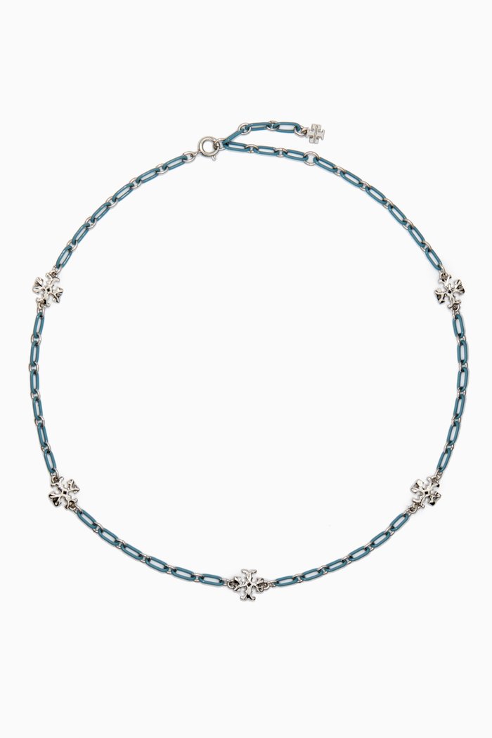 

Roxanne Striped Chain Necklace in Rhodium-plated Brass, Multicolour