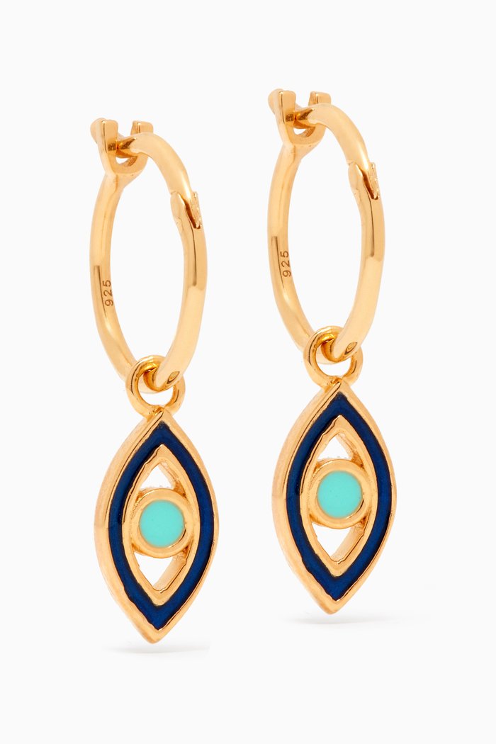 

Evil Eye Hoop Earrings in 18kt Gold-plated Vermeil, Multicolour
