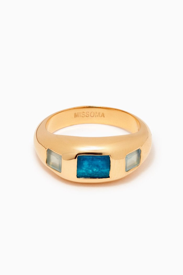 

Good Vibes Quartz & Calcedony Ring in 18kt Recycled Gold-plated Brass, Blue
