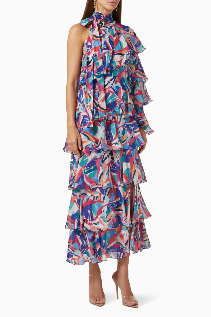 

Printed Layered Dress in Chiffon, Blue