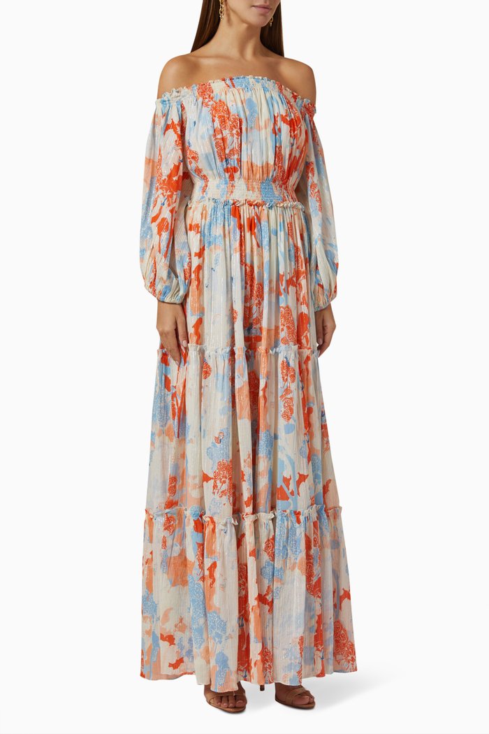 

Off-shoulder Dress in Cotton Lurex, Multicolour