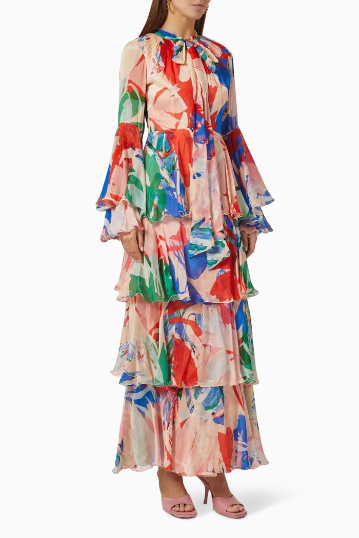 

Tiered Dress in Chiffon, Multicolour