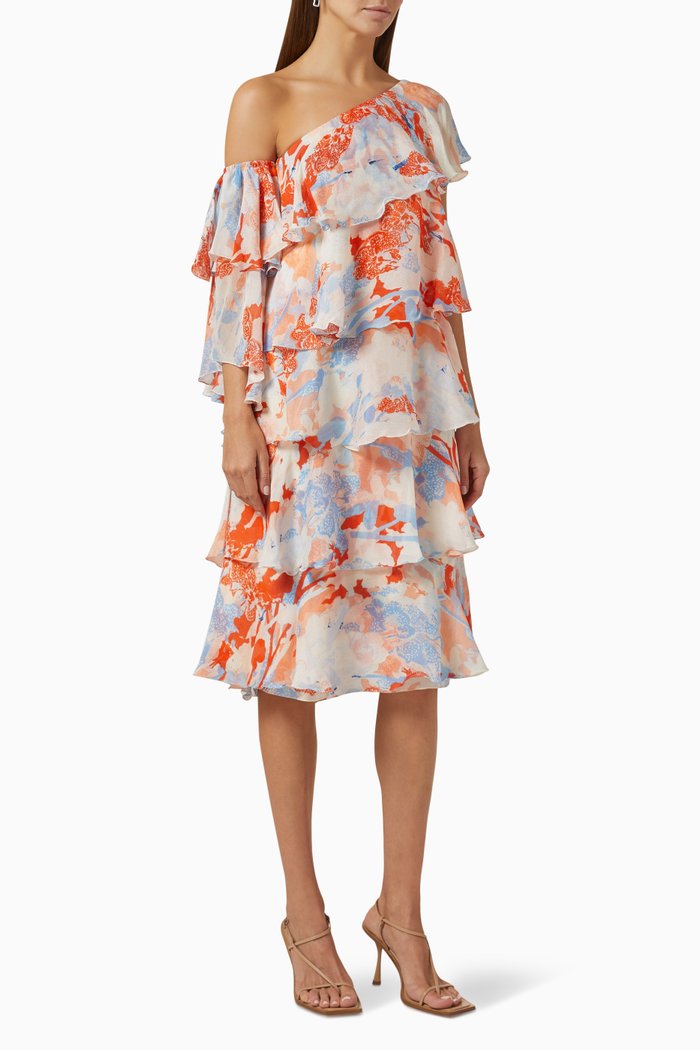 

Ruffled Mini Dress in Chiffon, Orange