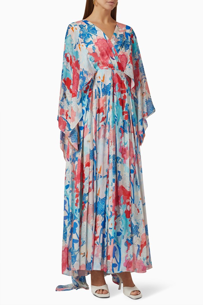 

Pleated Kaftan in Chiffon, Multicolour
