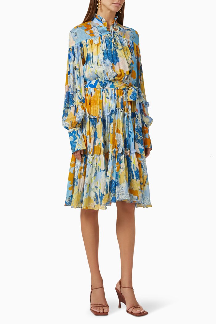 

Ruffled Dress in Chiffon, Blue