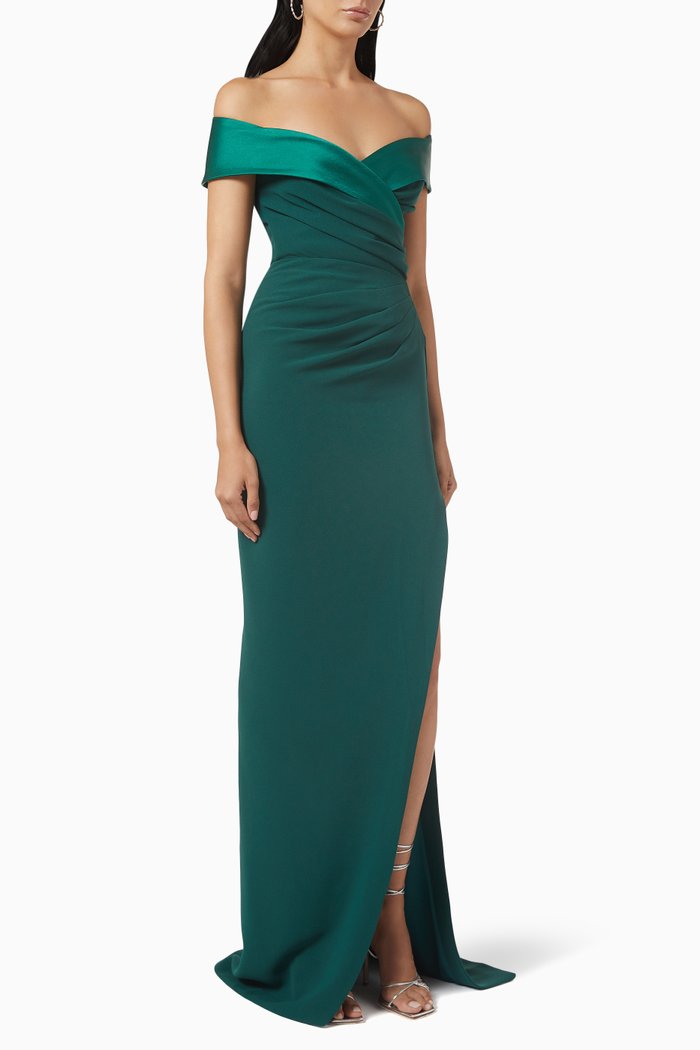 

Off-shoulder Maxi Dress in Viscose, Green