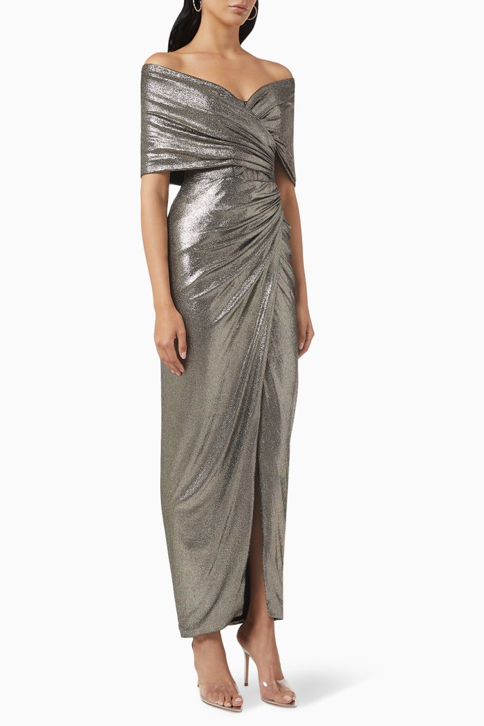 

Off-shoulder Maxi Dress in Metallic Fabric, Silver