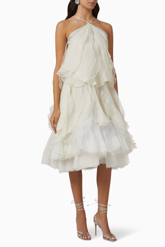 Épris Petal Gown in Cotton & Silk, White