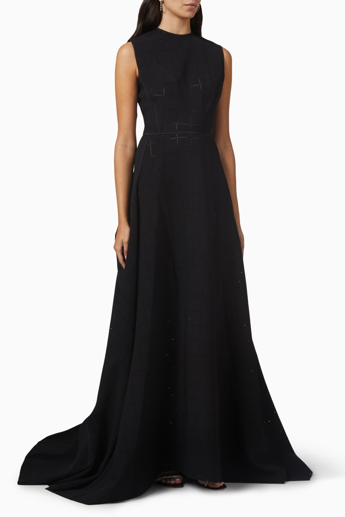 

Measured Gown in Punctured Crepe, Black