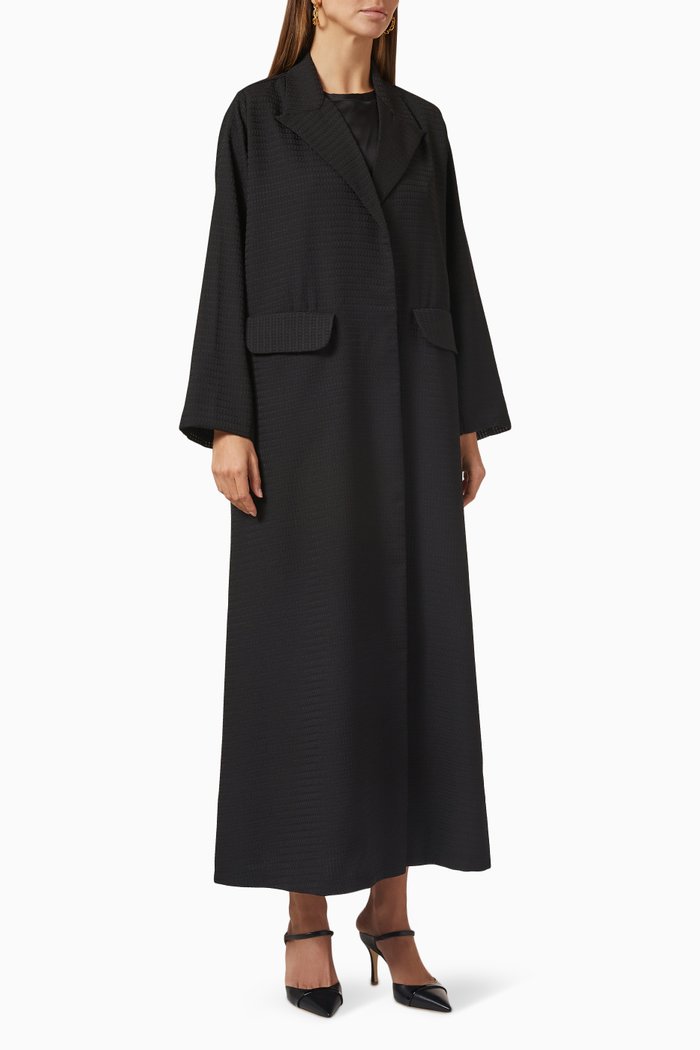 

Flap Pocket Abaya in Textured Crêpe, Black