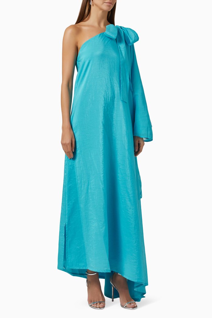 

One-shoulder Bow-tie Kaftan, Blue