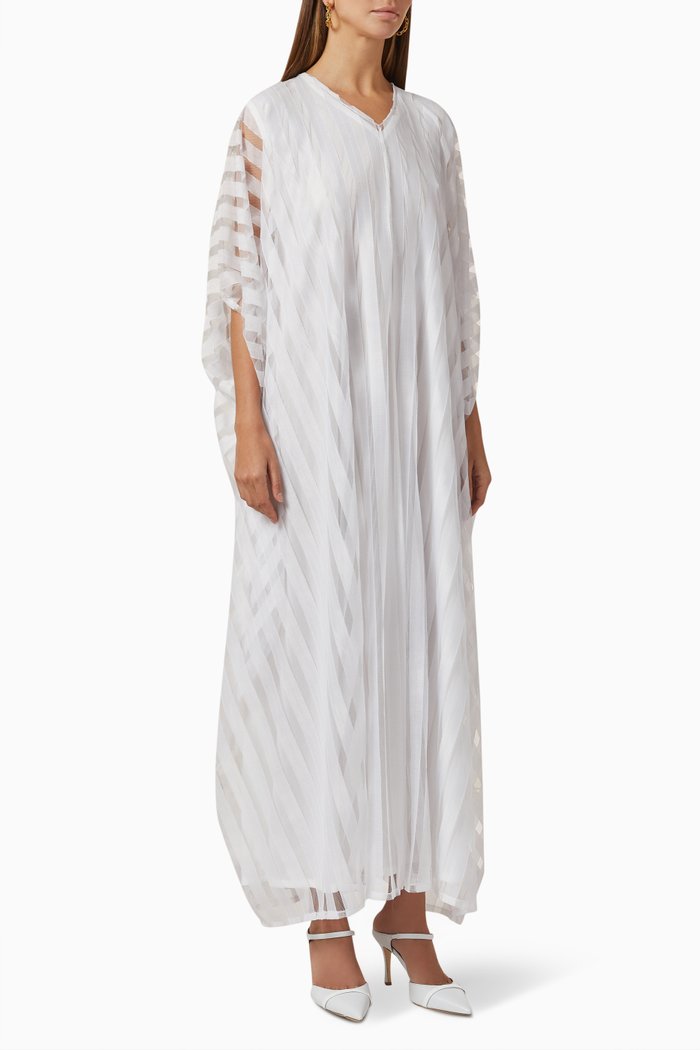 

Striped Bish Cut Kaftan in Sheer Mesh, White