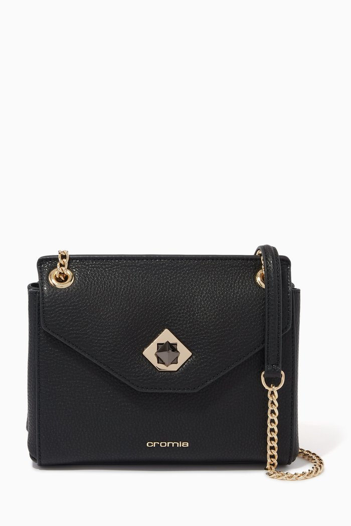 

Shoulder Bag in Deer-print Calfskin, Black