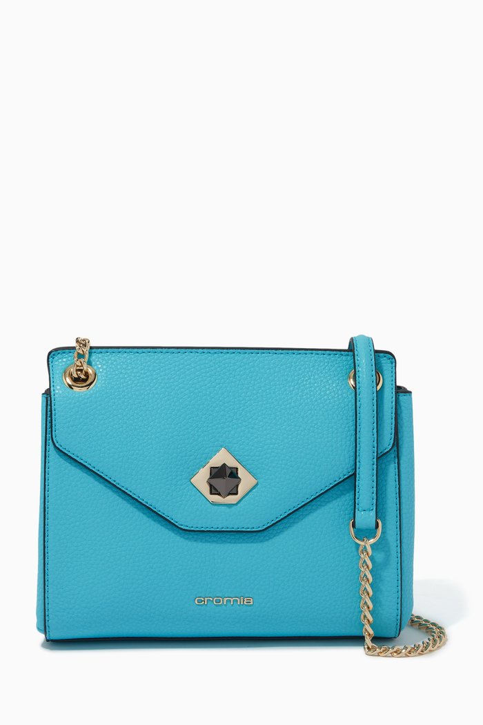 

Shoulder Bag in Deer-print Calfskin, Blue
