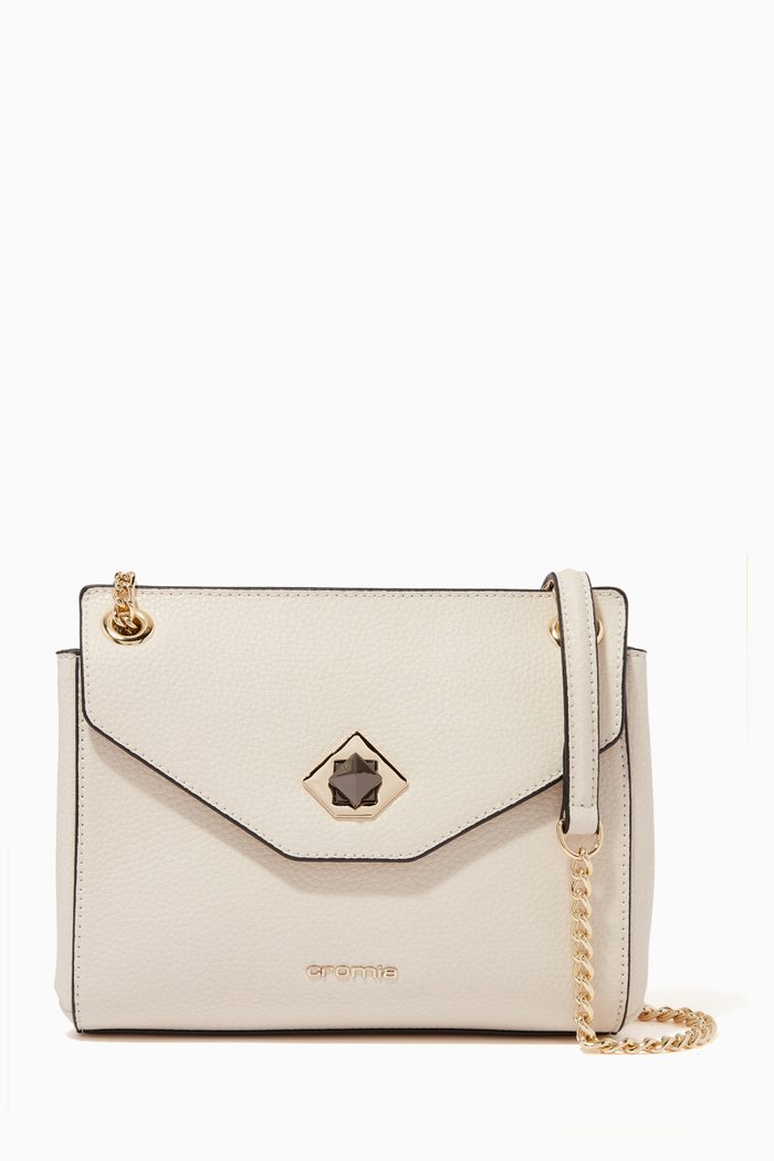 

Shoulder Bag in Deer-print Calfskin, Neutral