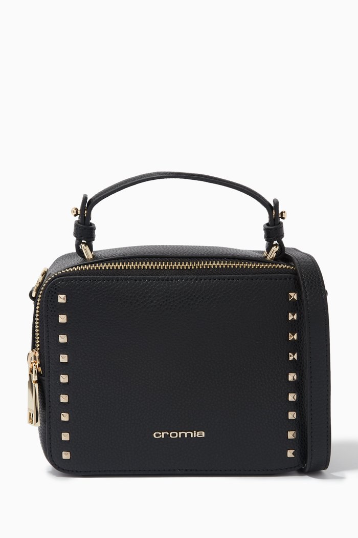 

Funny Studs Handbag in Deer-print Calfskin, Black