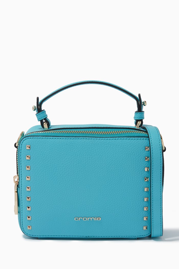 

Funny Studs Handbag in Deer-print Calfskin, Blue