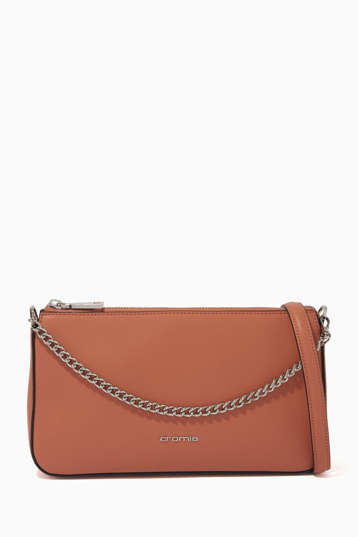 Shoulder Bag in Deer-print Calfskin, Brown
