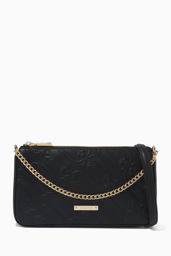 

Glam Shoulder Bag in Embossed Calfskin, Black