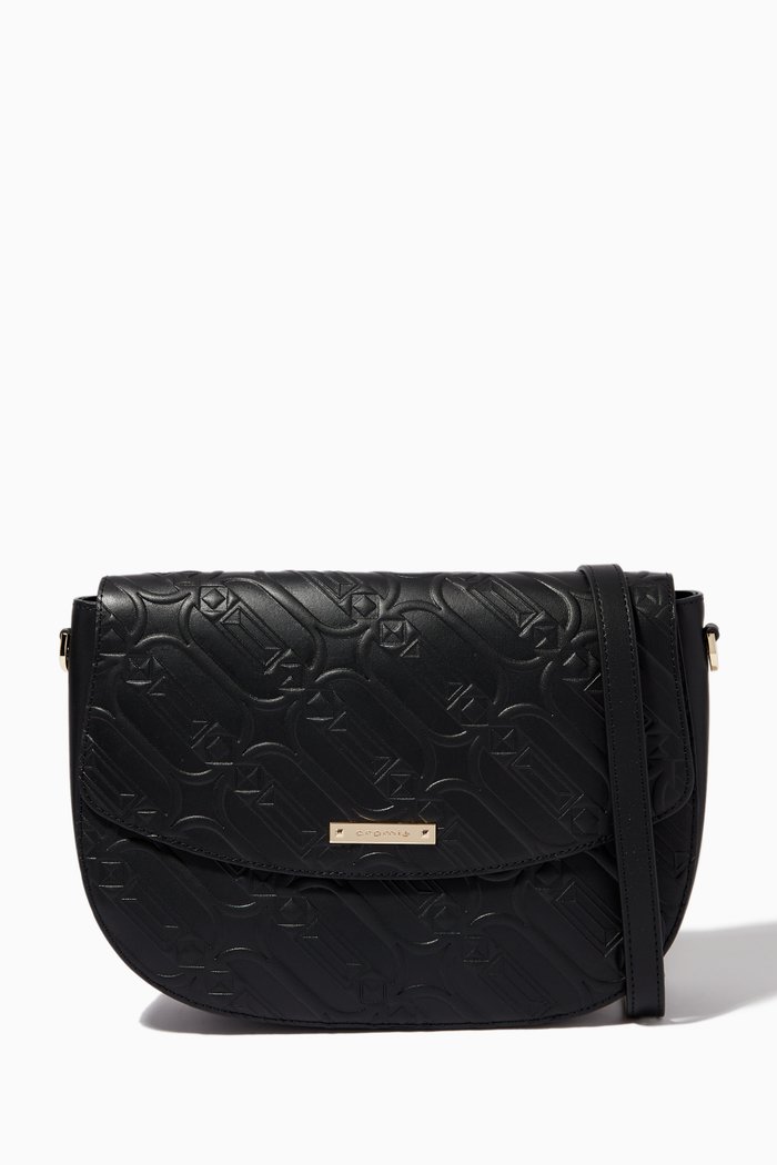 

Shoulder Bag in Embossed Calfskin, Black