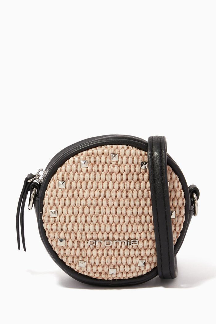 

Mini Pouch Bag in Straw & Calfskin, Black