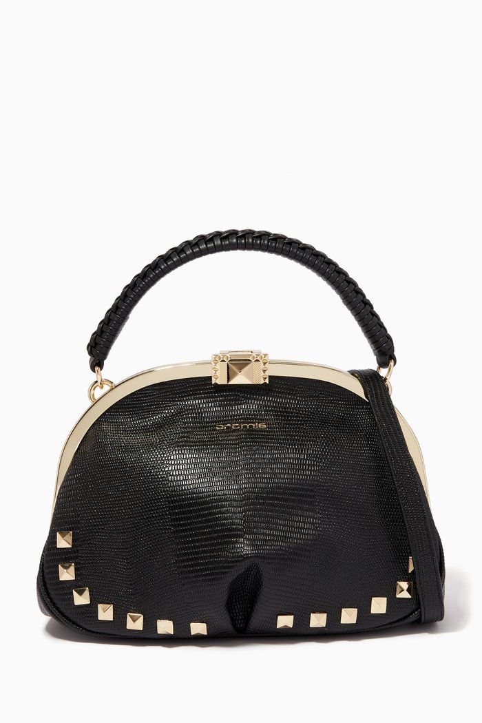 

Shoulder Bag in Embossed Calfskin, Black