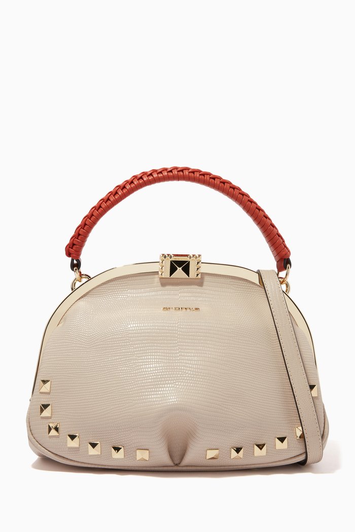 

Shoulder Bag in Embossed Calfskin, Neutral