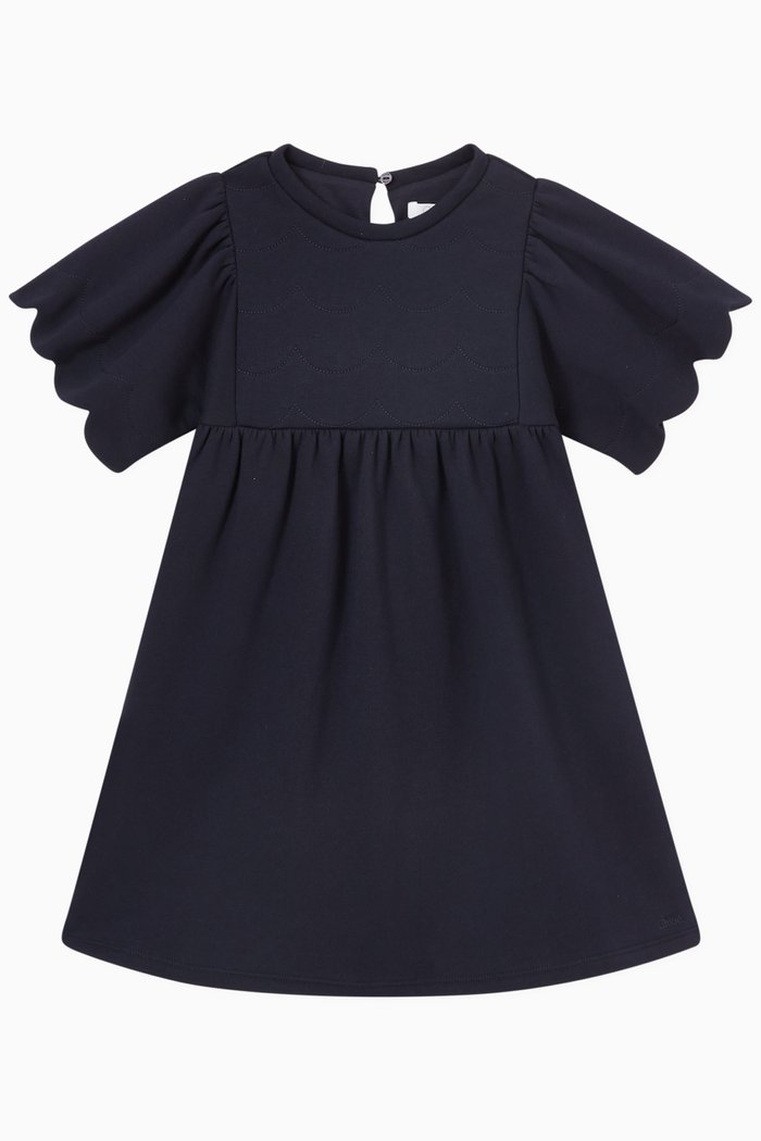 

Scallop Dress in Cotton, Blue