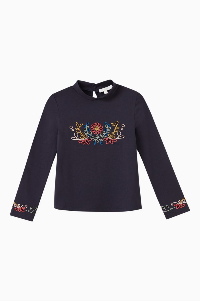

Floral Logo Top in Organic Cotton, Blue
